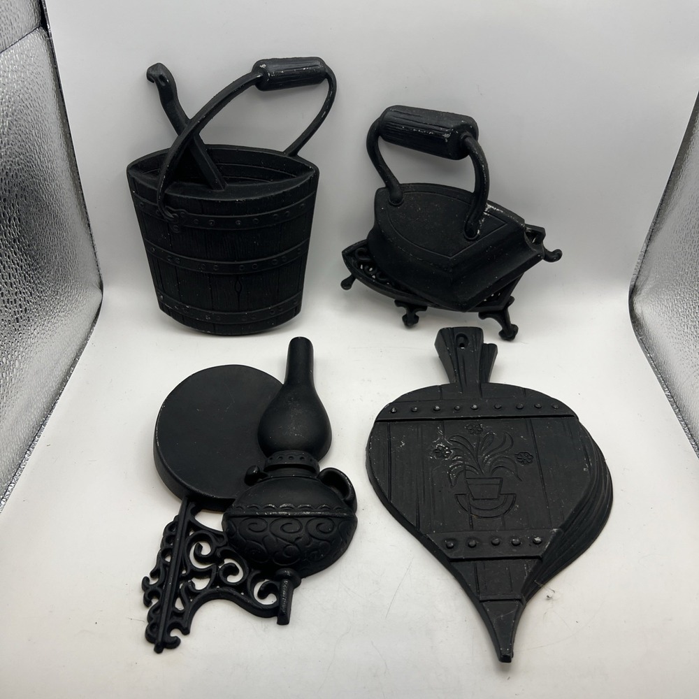 Vintage 1966 Sexton USA Cast Metal Wall Plaques Set of 4 Black Wall Decor